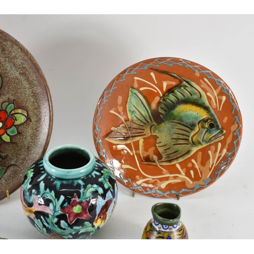 371 - A Collection Of 5 Studio Pottery Items Including A Painted Pierrot Clay Dish.