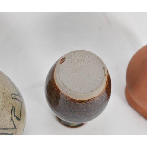 375 - A Collection Of 5 Studio Pottery Items Including A Twisted Stem Handle Cup And Horse Motif Pot. 10cm... 