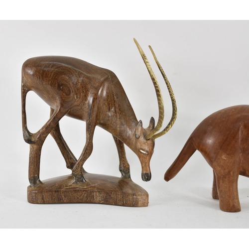 389 - A Pair Of Vintage Wooden Animals Including A Deer And A Rhino