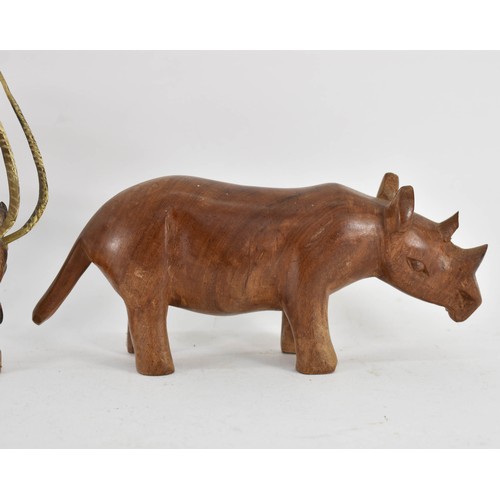 389 - A Pair Of Vintage Wooden Animals Including A Deer And A Rhino