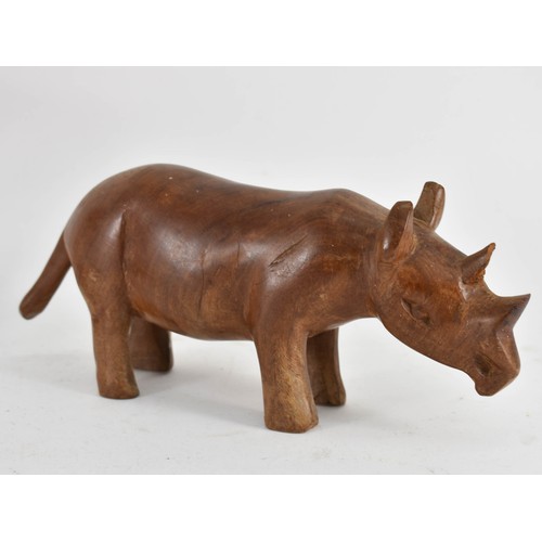 389 - A Pair Of Vintage Wooden Animals Including A Deer And A Rhino