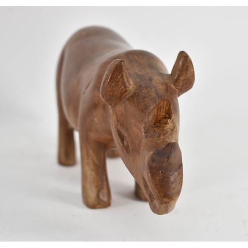 389 - A Pair Of Vintage Wooden Animals Including A Deer And A Rhino