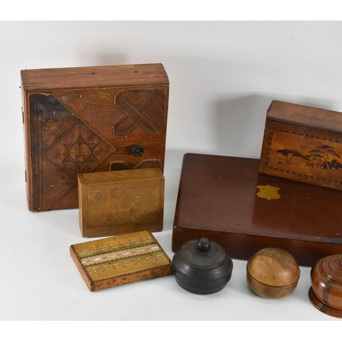 391 - A Quantity Of Various Treen Items Including Boxes Plus An EPNS Knife Set