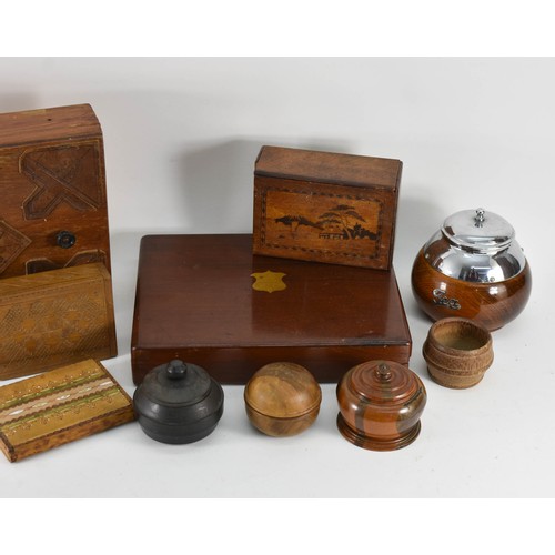 391 - A Quantity Of Various Treen Items Including Boxes Plus An EPNS Knife Set