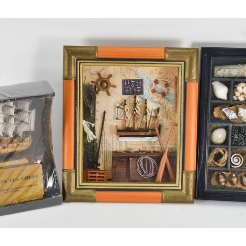 406 - 3 Items Including A Nautical Diorama And A Framed Shell Wall Hanging