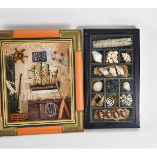 406 - 3 Items Including A Nautical Diorama And A Framed Shell Wall Hanging