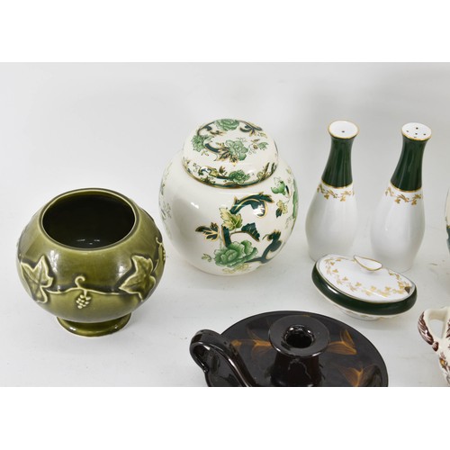 413 - A Collection Of Ceramic Items Including Masons Ginger Jars And A Ceramic Chamber Stick