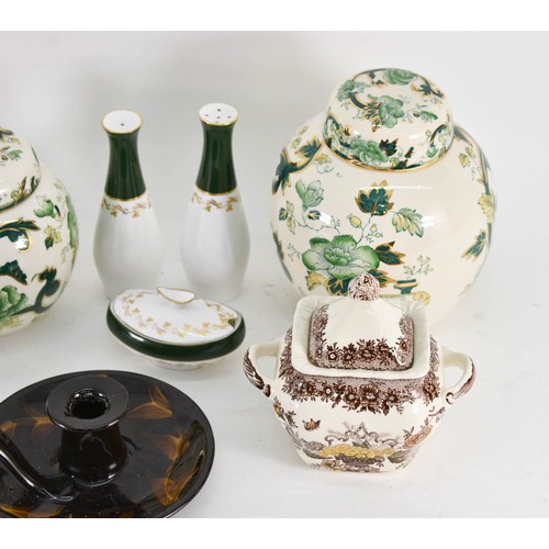 413 - A Collection Of Ceramic Items Including Masons Ginger Jars And A Ceramic Chamber Stick