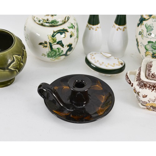 413 - A Collection Of Ceramic Items Including Masons Ginger Jars And A Ceramic Chamber Stick