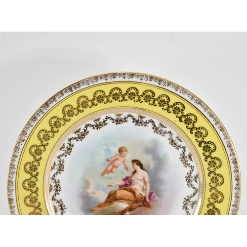 419 - An Antique Yellow And Gold Hand Painted Royal Vienna Porcelain Plate Featuring A Cherub Signed Chlor... 