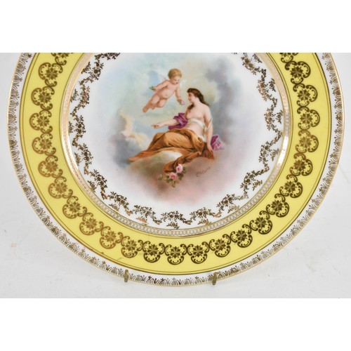 419 - An Antique Yellow And Gold Hand Painted Royal Vienna Porcelain Plate Featuring A Cherub Signed Chlor... 