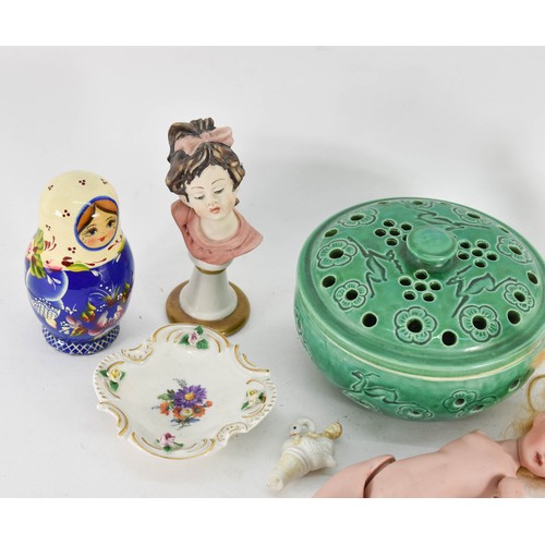 420 - A Collection Of Various Ceramic Items Including A Pin Cushion Doll And A Capodiamonte Bust