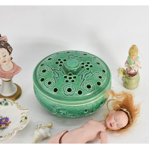 420 - A Collection Of Various Ceramic Items Including A Pin Cushion Doll And A Capodiamonte Bust