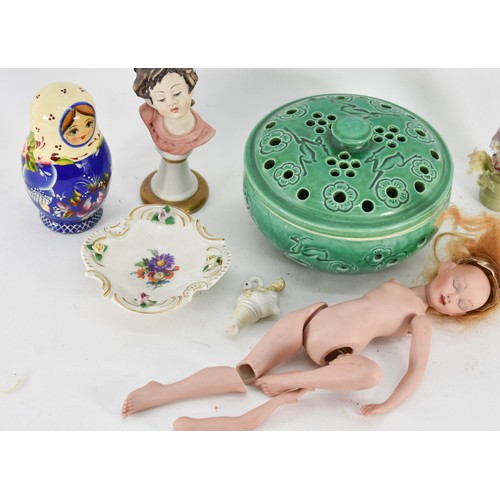 420 - A Collection Of Various Ceramic Items Including A Pin Cushion Doll And A Capodiamonte Bust