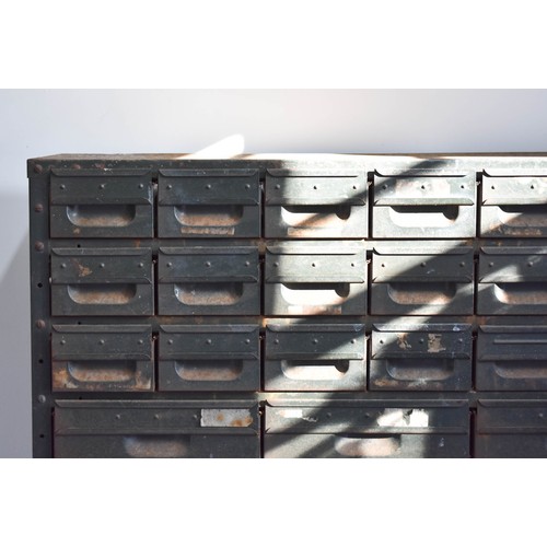 427 - A 32 Drawer Industrial Metal Pigeon Hole Cabinet Featuring Excellent Patina. 90cm Wide x 30cm Deep x... 