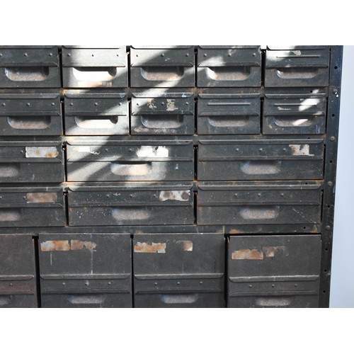 427 - A 32 Drawer Industrial Metal Pigeon Hole Cabinet Featuring Excellent Patina. 90cm Wide x 30cm Deep x... 