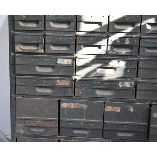 427 - A 32 Drawer Industrial Metal Pigeon Hole Cabinet Featuring Excellent Patina. 90cm Wide x 30cm Deep x... 