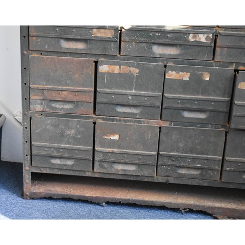 427 - A 32 Drawer Industrial Metal Pigeon Hole Cabinet Featuring Excellent Patina. 90cm Wide x 30cm Deep x... 