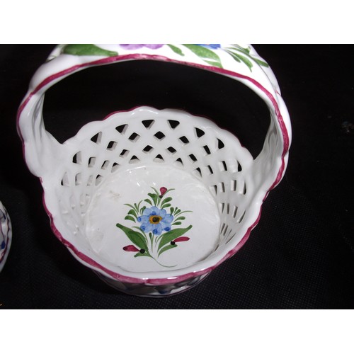 428 - Pretty Hand Painted Braided Handled Basket from Portugal and marked to bottom. Sands 13cm tall