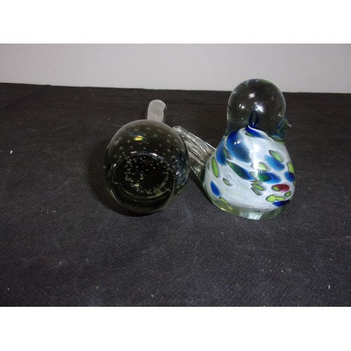 430 - Believed To Be Mdina Glass Duck Paper Weight but IS NOT Marked. And a Heavy Bottom Glass Rose Bud Va... 