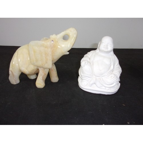 431 - Carved Onyx Elephant and a Buddha with a bit of a Smile