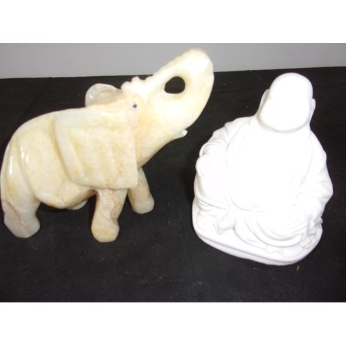 431 - Carved Onyx Elephant and a Buddha with a bit of a Smile