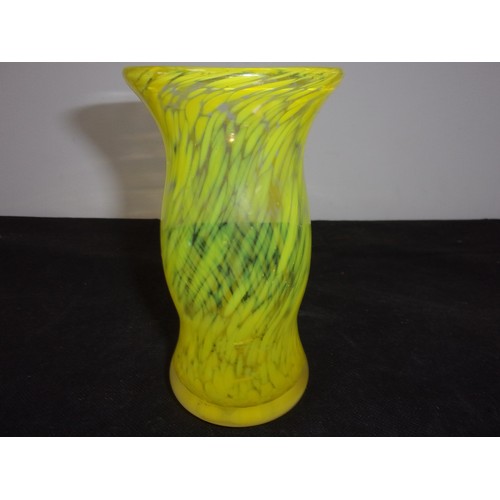 429 - Lovely Avondale Glass Yellow Swirl Vase with Sticker On Bottom. And A Mosaic Yellow and White Heavy ... 