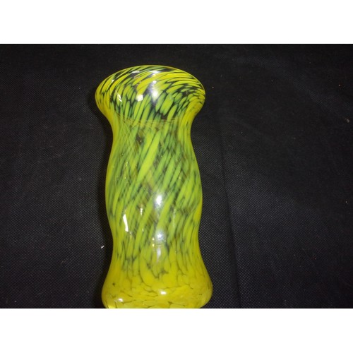 429 - Lovely Avondale Glass Yellow Swirl Vase with Sticker On Bottom. And A Mosaic Yellow and White Heavy ... 