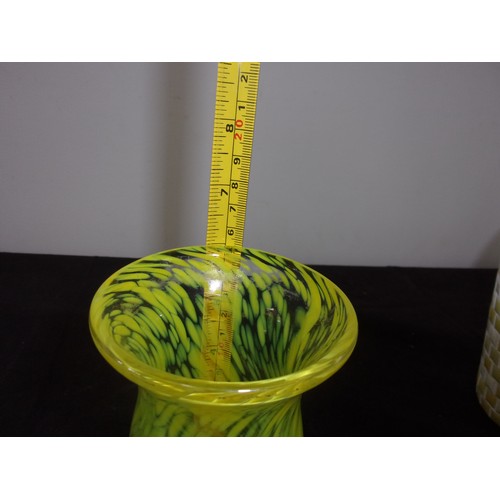 429 - Lovely Avondale Glass Yellow Swirl Vase with Sticker On Bottom. And A Mosaic Yellow and White Heavy ... 