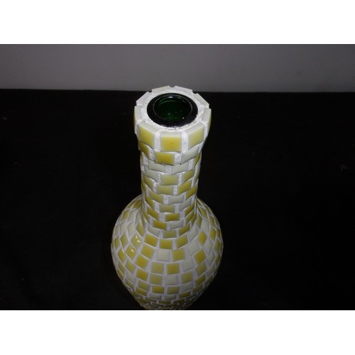 429 - Lovely Avondale Glass Yellow Swirl Vase with Sticker On Bottom. And A Mosaic Yellow and White Heavy ... 