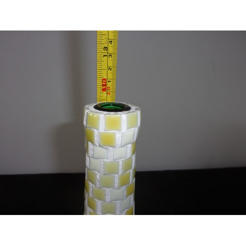 429 - Lovely Avondale Glass Yellow Swirl Vase with Sticker On Bottom. And A Mosaic Yellow and White Heavy ... 