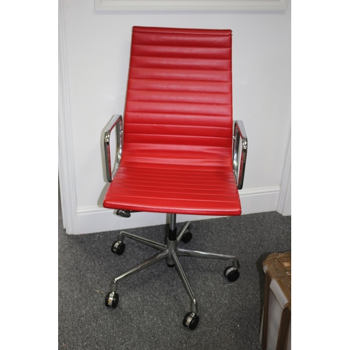 540 - Beautiful Eames Style Chair in a Vibrant Red Colour  Italian leather- Comes with Carpet and Hard Flo... 