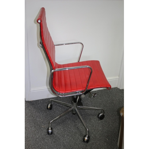 540 - Beautiful Eames Style Chair in a Vibrant Red Colour  Italian leather- Comes with Carpet and Hard Flo... 