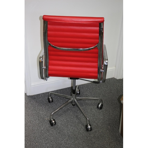 540 - Beautiful Eames Style Chair in a Vibrant Red Colour  Italian leather- Comes with Carpet and Hard Flo... 