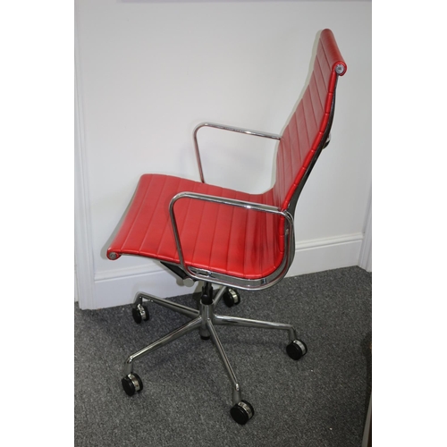 540 - Beautiful Eames Style Chair in a Vibrant Red Colour  Italian leather- Comes with Carpet and Hard Flo... 