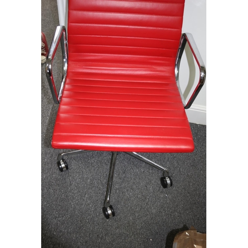 540 - Beautiful Eames Style Chair in a Vibrant Red Colour  Italian leather- Comes with Carpet and Hard Flo... 