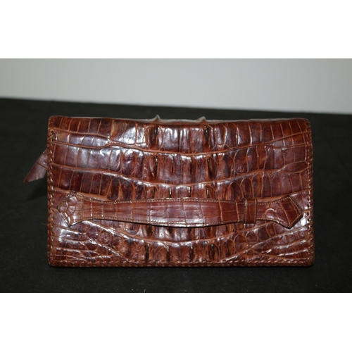 548 - Vintage Real Crocodile Skin Large Purse