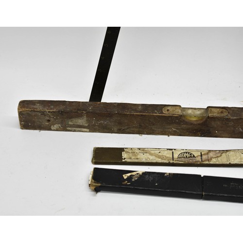 481 - A Collection Of Vintage Measures Including Rulers And A Wooden Spirit Level