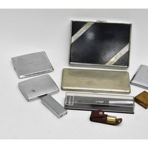 484 - A Collection Of Metal Cigarette Cases Plus A Parker Pen And A Small Lighter