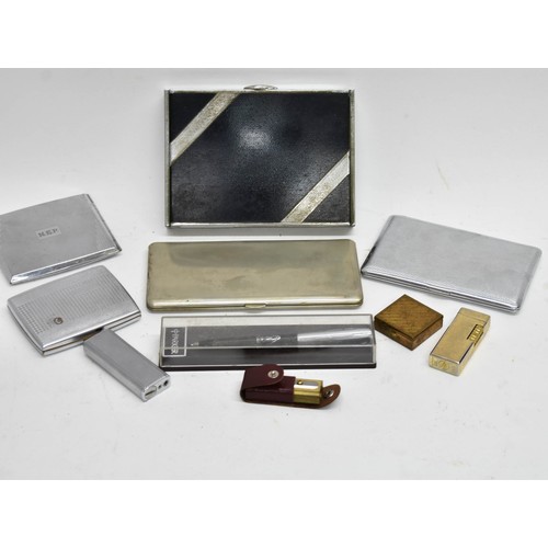 484 - A Collection Of Metal Cigarette Cases Plus A Parker Pen And A Small Lighter