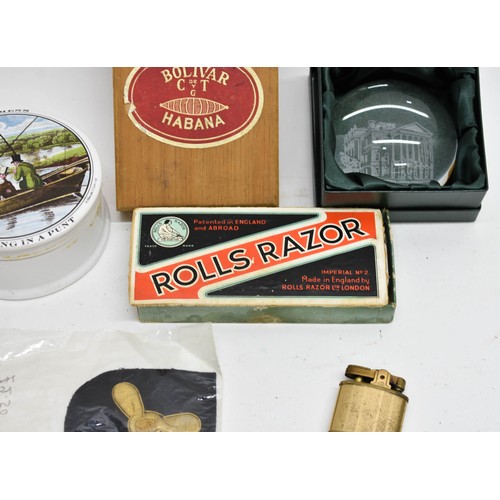 519 - An Assortment Of Collectables Including A Fishing Pot, Lighter And Vintage Shaving Razor