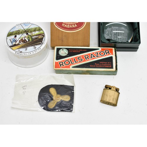 519 - An Assortment Of Collectables Including A Fishing Pot, Lighter And Vintage Shaving Razor