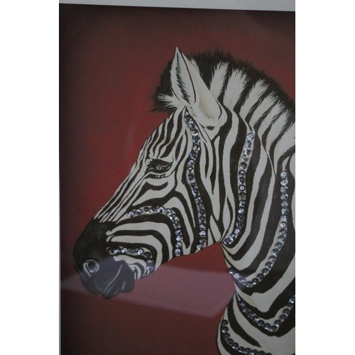 579 - A Watercolour and Sequin Picture of a Zebra