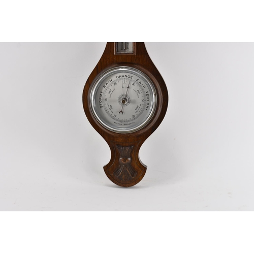 588 - Banjo Style Barometer plus a John Moore & Sons of Clerkenwell, London Mantle Clock