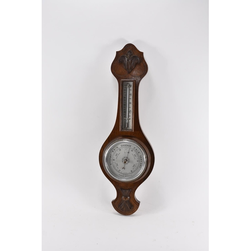 588 - Banjo Style Barometer plus a John Moore & Sons of Clerkenwell, London Mantle Clock