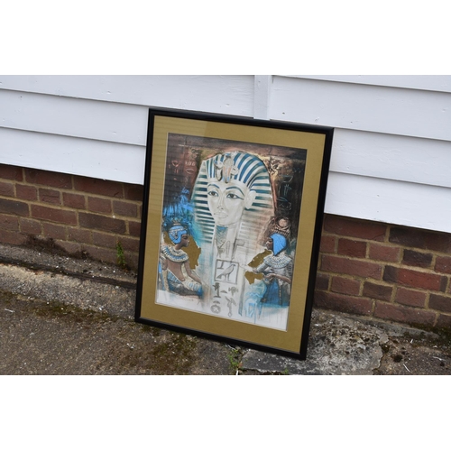 589 - Large Egyptian Framed and Glazed Artwork with Gold Leaf