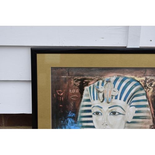 589 - Large Egyptian Framed and Glazed Artwork with Gold Leaf