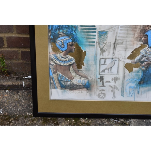 589 - Large Egyptian Framed and Glazed Artwork with Gold Leaf