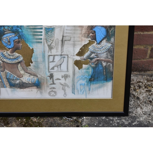 589 - Large Egyptian Framed and Glazed Artwork with Gold Leaf