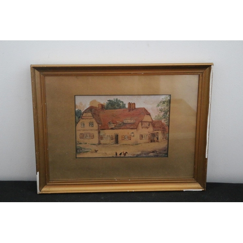 595 - Watercolour of Doddington Chequers Inn Framed and Glazed